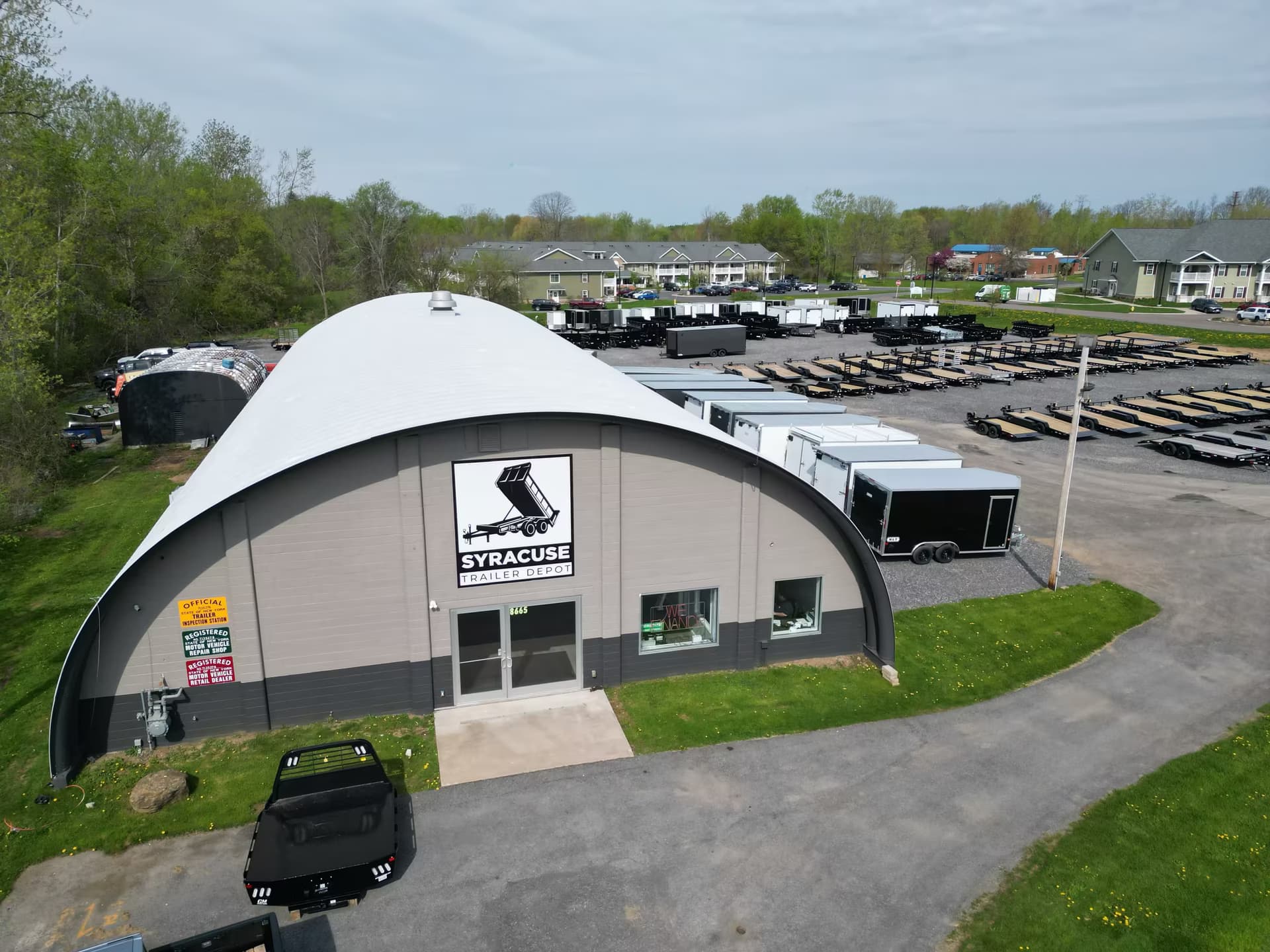 Aerial view of the Syracuse Trailer and Powersports lot in Cicero, NY